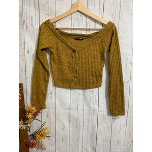 FASHION NOVA Long Sleeve Crop Top Mustard Small